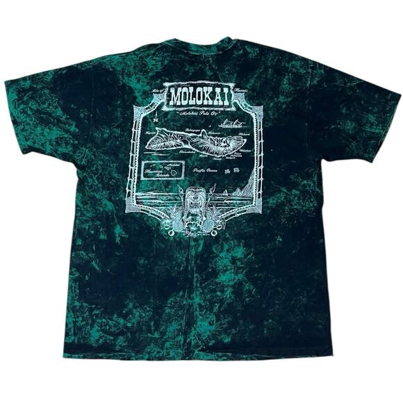 Molokai Hawaii Tiki 90s Vintage Green & Black Washed T-shirt - Picture 1 of 5